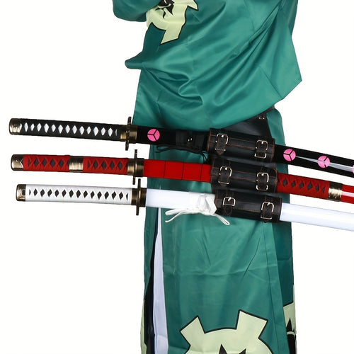 3 Piezas Set de Espadas Anime, Hoja de Bambú Segura No Afilada, Accesorio de Cosplay, Katana Espada Samurái, Regalo de Halloween y Navidad, Cinturón y Soporte para Espada