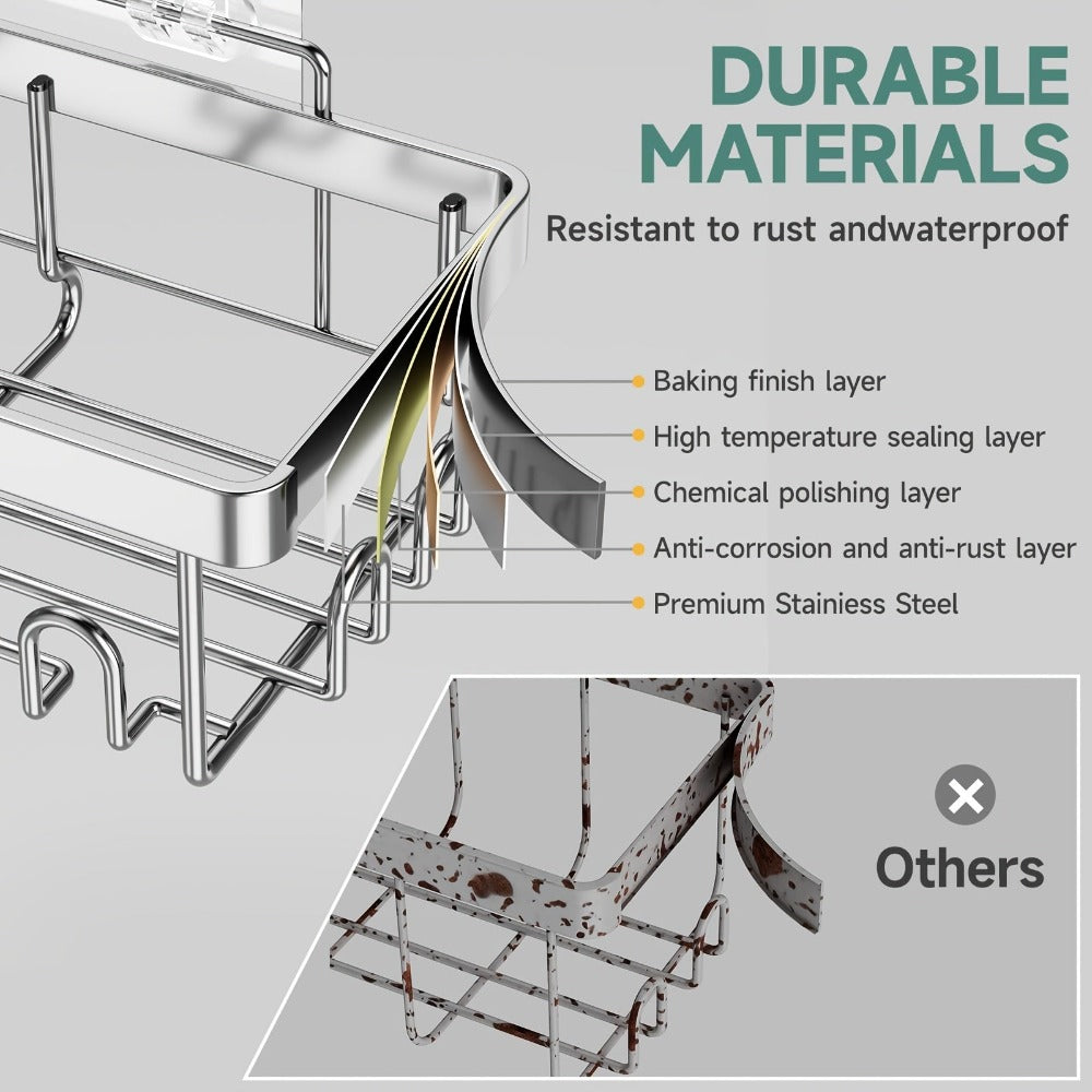 Juego de 6 estantes de ducha de acero inoxidable a prueba de óxido, organizador de baño adhesivo sin taladro, estantes de ducha que ahorran espacio para elementos esenciales de apartamento, baño, almacenamiento de cocina, decoración del hogar rentable, es