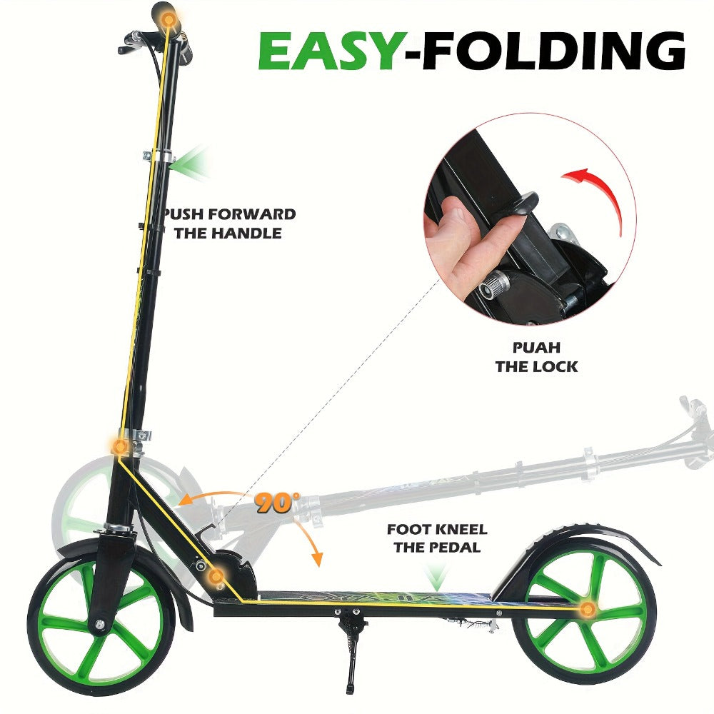 Patinete plegable, patinete de pisar, patinete urbano, patinete para adolescentes y adultos, con freno de mano y manillar ajustable, ruedas grandes y resistentes de PU, gran regalo y juguete