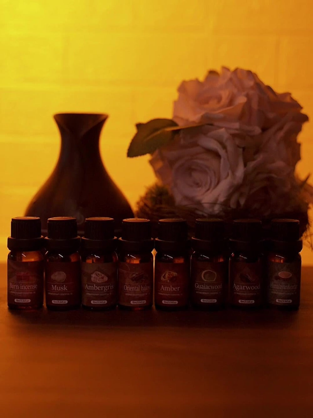 Un set de 6 aceites esenciales perfumados de madera para regalos de Ramadán, regalos de Pascua, que incluye difusor, velas perfumadas, quema incienso, piedras de incienso, humidificador, para coche y recambios de aceites esenciales para el hogar