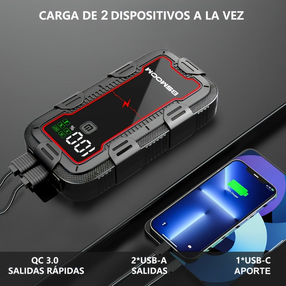 Arrancador de coche de 12V, arrancador de coche portátil, 9500A de pico, potenciador de batería de coche, banco de energía cargador de teléfono móvil, luz LED, pantalla digital LCD (apto para todos los motores de gasolina o diésel de 10.0L)