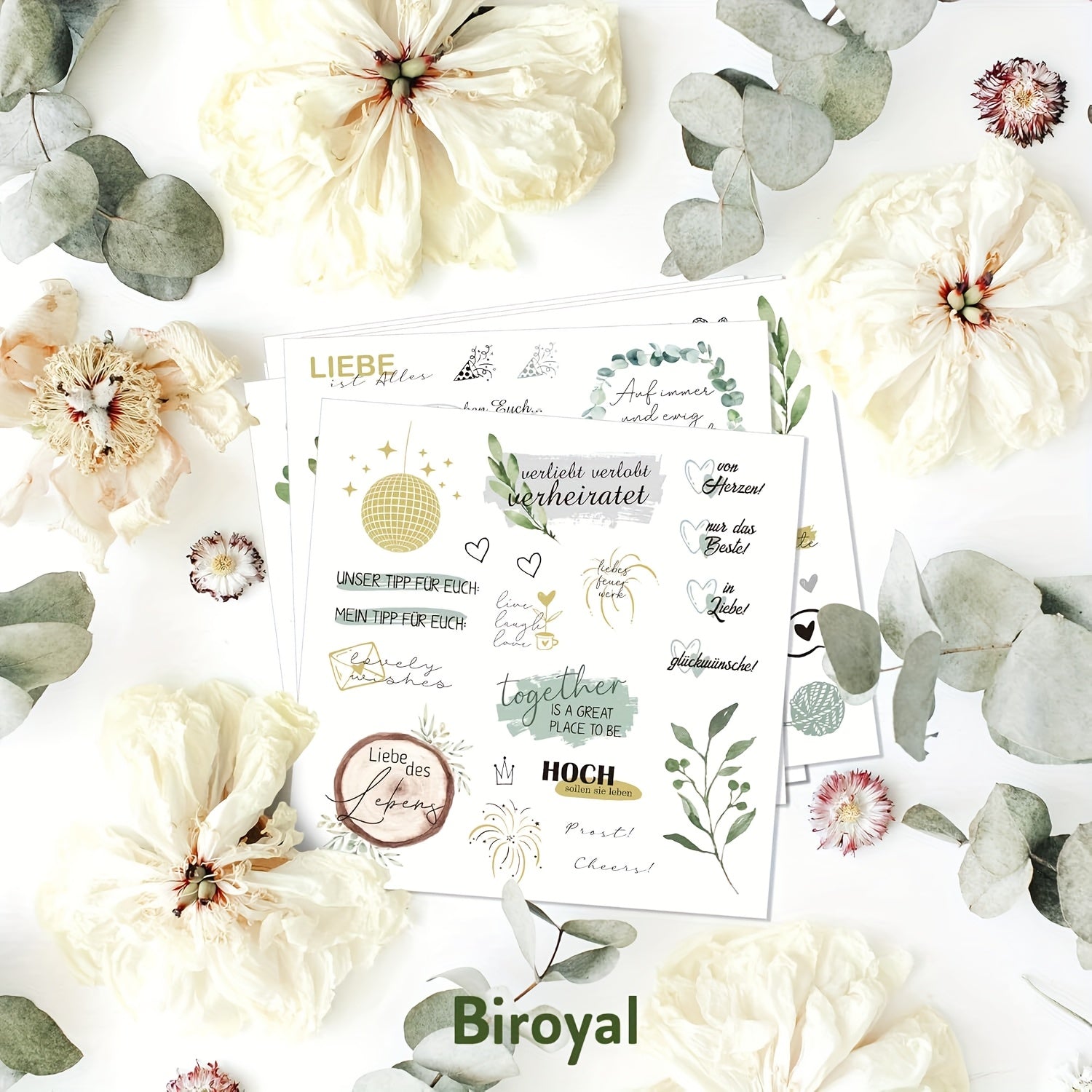 Pegatinas de boda para libro de visitas con más de 200 diseños - 8 páginas de pegatinas de boda, aptas para libros de visitas y álbumes, pegatinas de boda aptas para scrapbooking, decoración de diarios, pegatinas de corazones.
