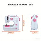Mini Máquina de Coser para Principiantes, 12 Agujas Multifuncional para el Hogar, Portátil, de Doble Hilo, Inversión de Puntos, Dos Velocidades, Alimentada por Batería, (Batería No Incluida en el Paquete)
