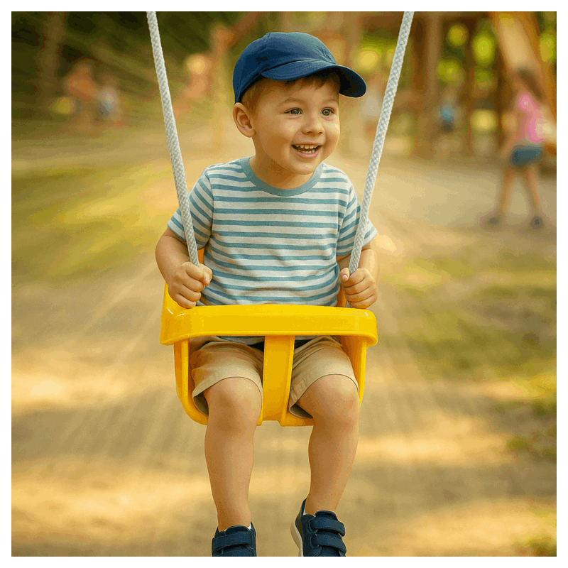 Colgacama tipo cubo para niños con cinturón de seguridad y cuerdas ajustables, asiento con respaldo alto y protección lateral, polipropileno duradero resistente a las condiciones climáticas y radiación UV, colgacama fácil de limpiar para el jardín, terraz