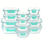 12 Paquete de Contenedores de Vidrio para Alimentos con Tapas Herméticas de Cierre a Presión - Contenedores Rectangulares para Preparación de Comidas, Aptos para Microondas y Lavavajillas, Diseño Apilable y Ahorrador de Espacio para Almacenamiento de Alim