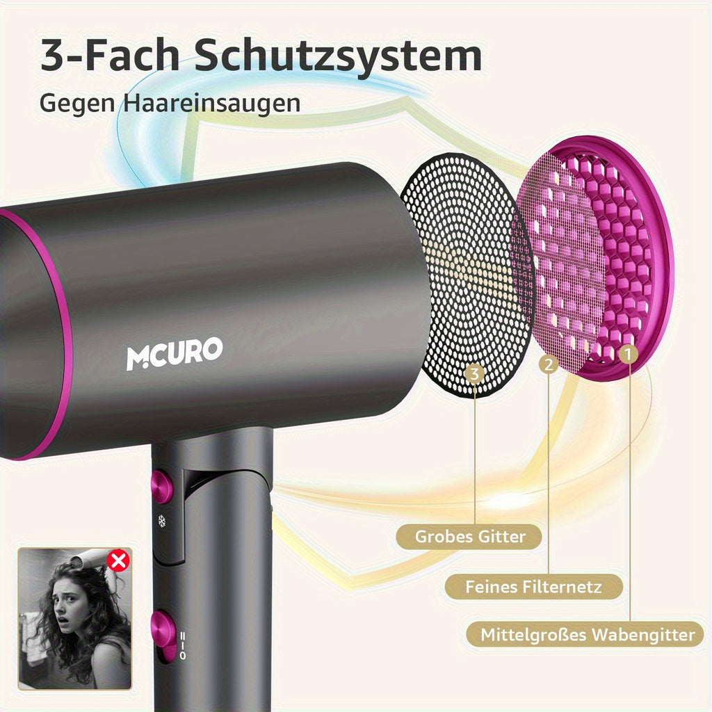Secador de Pelo Plegable para Viajes con Tecnología de Iones Negativos y Control de Temperatura - 3 Velocidades/Configuraciones de Calor, Botón de Aire Frío, Boquilla Concentradora, Motor sin Escobillas, Estilizador de Secado Rápido, Voltaje (Compatible c