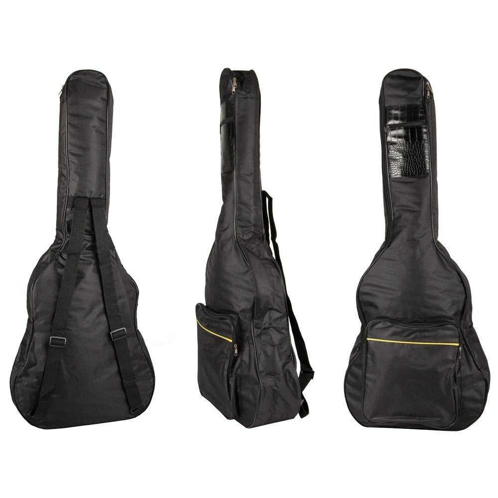 Funda Clásica para Guitarra Acústica, Estuche Rígido Negro con Bolsillos, Correas Ajustables y Asa para Transporte, Material Sólido Grueso Protector Resistente a las Condiciones Climáticas, Estuche con Bolsillo Adicional para Partituras A4 y Bolsillo para