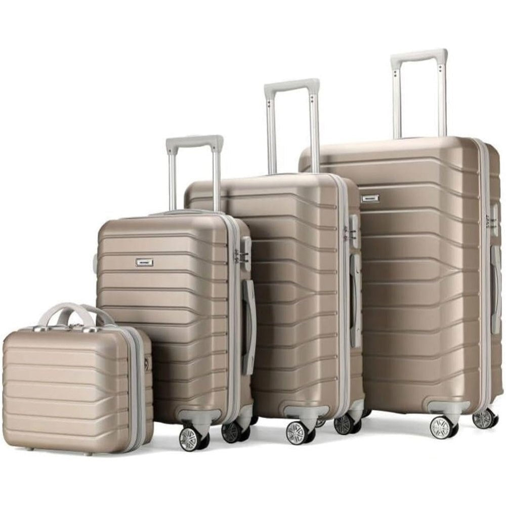 PROVITERA Conjunto de 4 maletas rígidas de ABS con estuche de belleza, maleta con asa telescópica y ruedas fáciles de rodar, carrito con cerradura y candado de código, equipaje de mano con diseño moderno ultra resistente