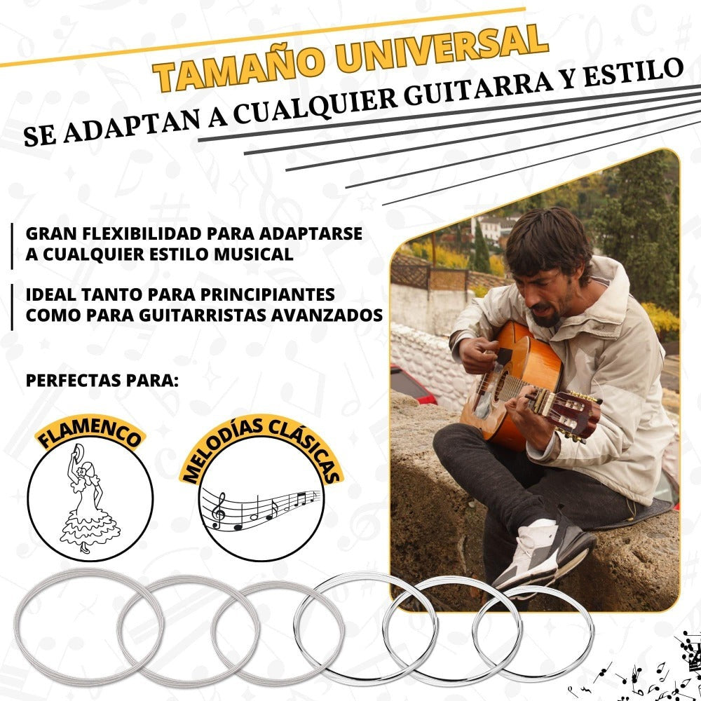Cuerdas de Guitarra Española de Nailon Premium + 3 Púas Regalo + Toallita de microfibra Regalo | Cuerdas para guitarra clásica, española, flamenca