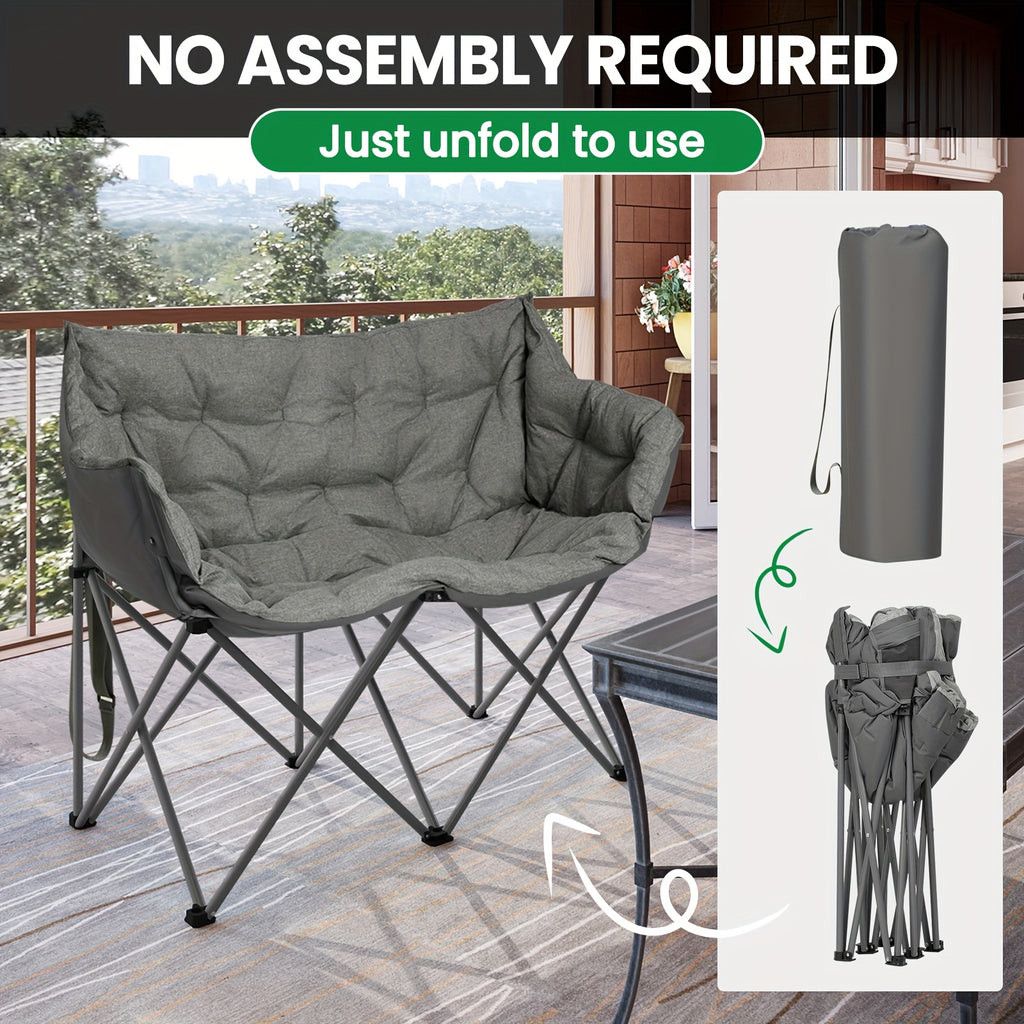 Silla de camping plegable doble con almohadilla suave y espesa, silla de descanso de alta carga para patio y balcón, silla de ocio de gran carga de 220 kg, portátil, adecuada para camping en patio, camping, piscina al aire libre.