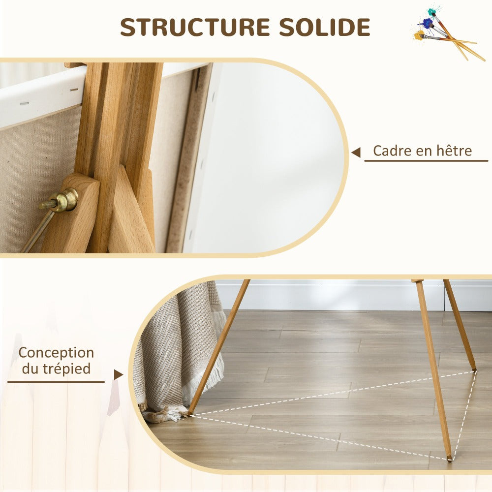Caballete de madera Vinsetto Artist con soportes, plegable y portátil para artistas de bodas, sostiene lienzos de hasta 66/107 cm, madera natural
