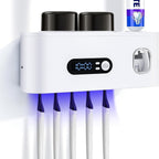 Portacepillos de dientes inteligente de pared automático y dispensador de pasta de dientes con UVC, una operación, panel de visualización, apto para baño, sistema de secado higiénico, ahorra espacio para baños pequeños, exprimidor automático de pasta de d