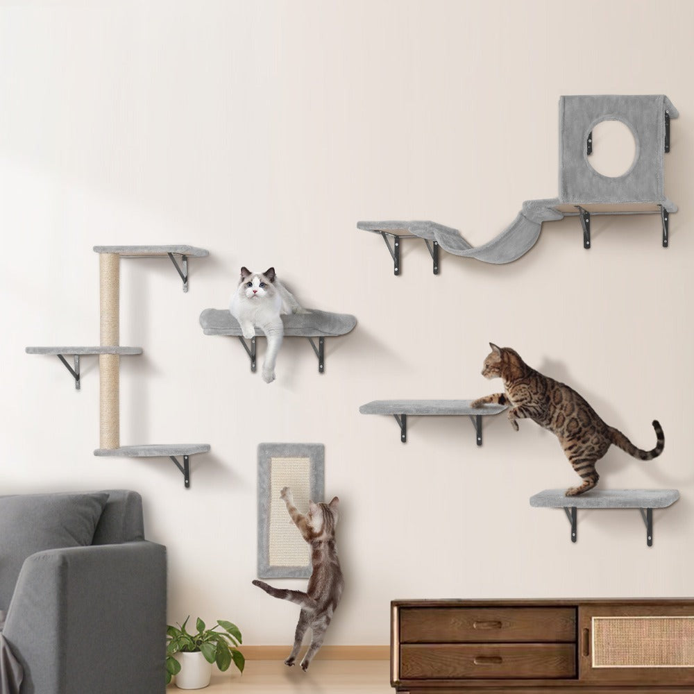 VEVOR Estanterías para gatos montadas en la pared con tableros de salto hamaca sofá conjunto de 6