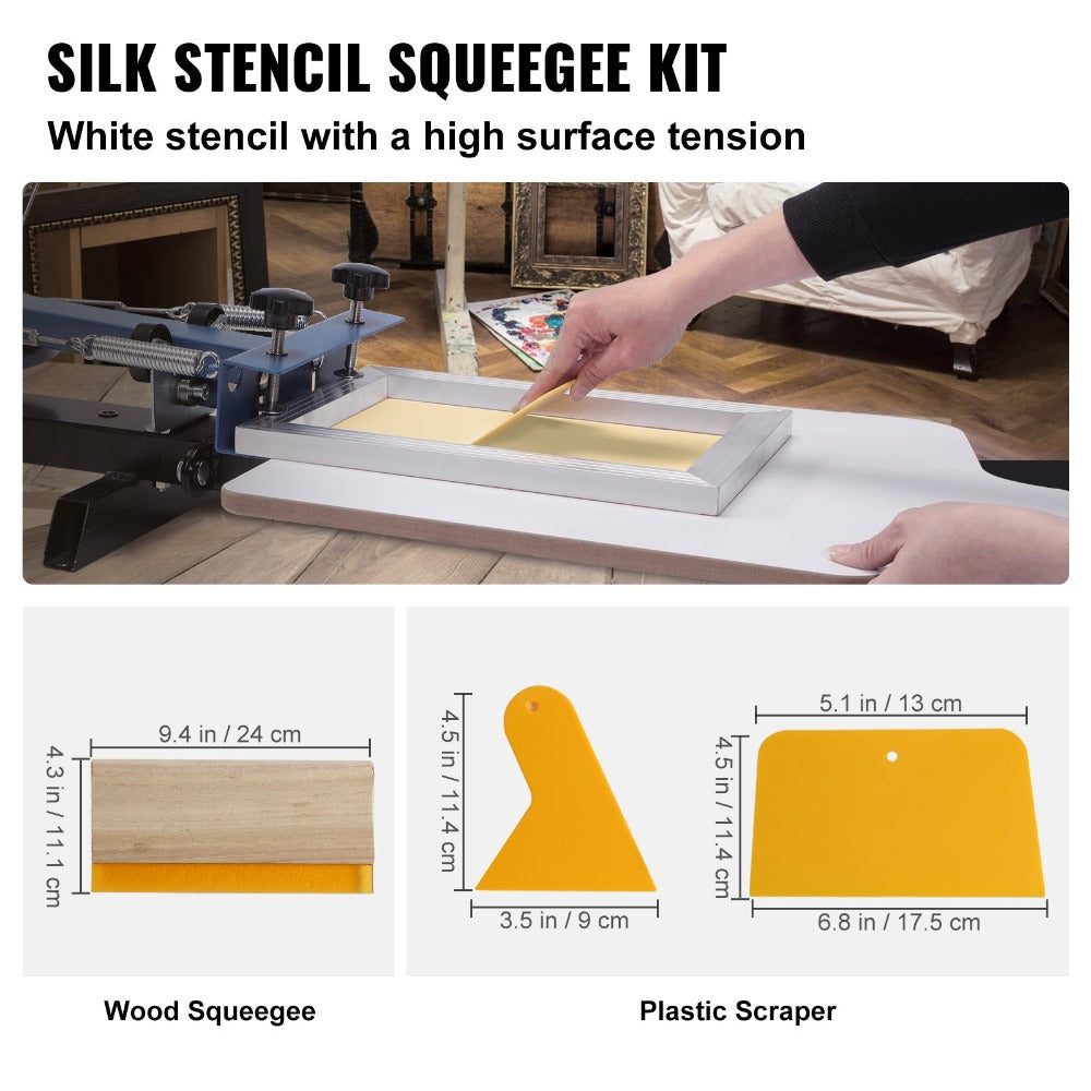 Kit de Serigrafía VEVOR, 3 Piezas de Marcos de Serigrafía de Aluminio 6x10/8x12/10x14 Pulgadas, 110 Mallas, 5 Purpurinas, Raspadores de Serigrafía y Películas Transparentes para Estampado DIY en Camisetas