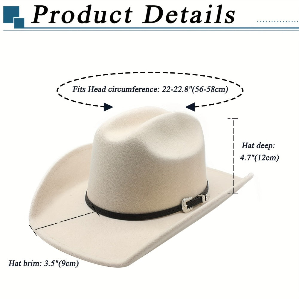Sombrero Vaquero Unisex: Sombrero de Fieltro de Ala Ancha Clásico para Exteriores con Hebilla - Unisex