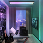 Panel LED Comercial 100X25Cm Regulable – Panel de Techo Largo RGB que Cambia de Color, Luz de Techo Plana para Oficina con Control Remoto, Lámpara de Techo Negra Rectangular Grande para Sala de Juegos, Sala de Estar, Oficina