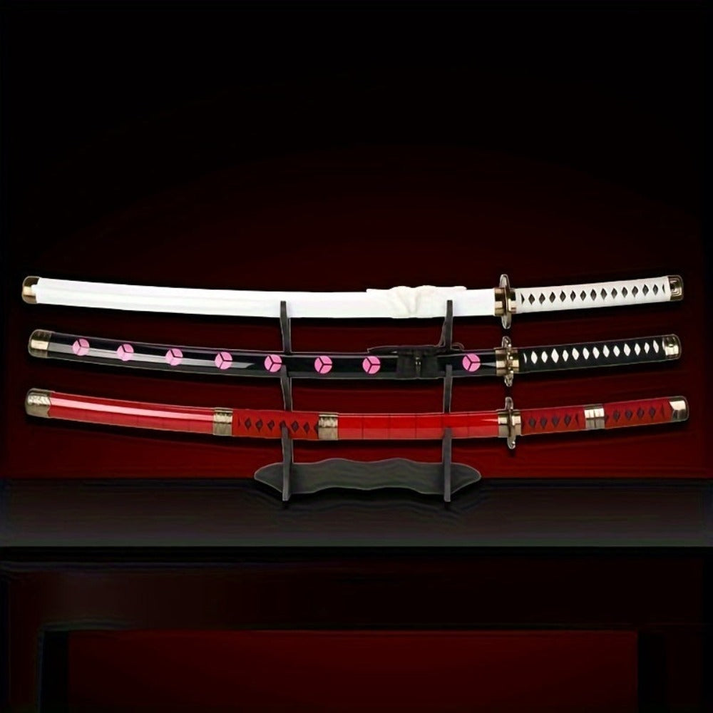 3 Piezas Set de Espadas Anime, Hoja de Bambú Segura No Afilada, Accesorio de Cosplay, Katana Espada Samurái, Regalo de Halloween y Navidad, Cinturón y Soporte para Espada