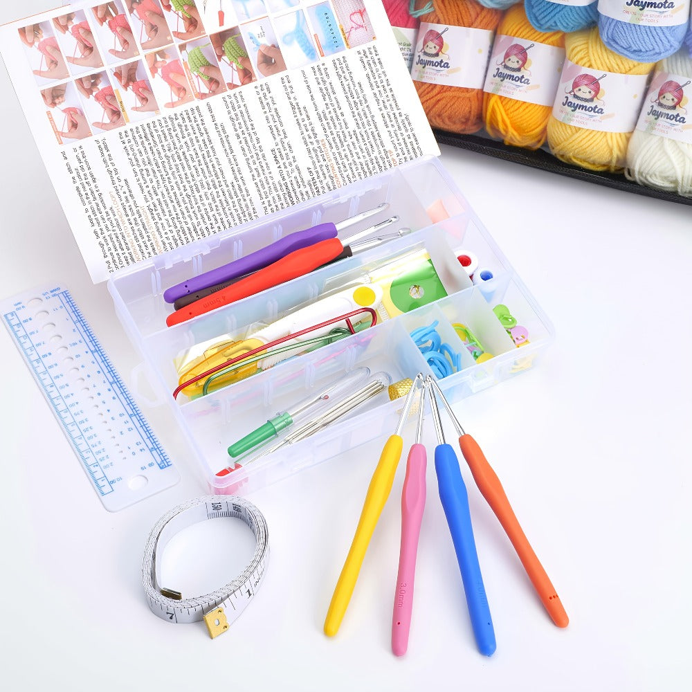 Kit de croché de 40/113 piezas con juego de hilos de 1828.8 metros surtidos para tejer y crochetear, juego de 73 accesorios de croché que incluye ganchillos ergonómicos, agujas de tejer y más, kit ideal para principiantes