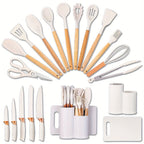 Juego de 19 piezas de cuchillos de cocina modernos y utensilios de cocina - Colección de hojas profesionales con mangos ergonómicos - Accesorios de cocina de alta calidad con soporte de almacenamiento - Herramientas de corte de espiga completa y esenciale
