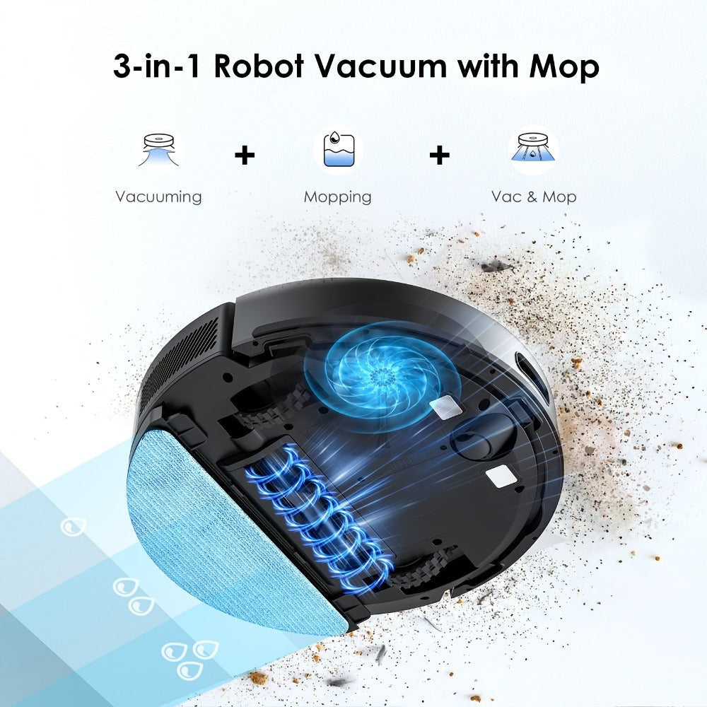 Lubluelu SL60 Plus+ Robot Aspirador con Autovaciado, Manos Libres hasta 60 Días, Robot Aspirador y Trapeador Combo de Súper Succión de 6500Pa, Navegación Láser LDS9.0, Mapeo Multicapa, Robot Aspirador 3 en 1 Autocargable para el Hogar, Pelo de Mascotas, P