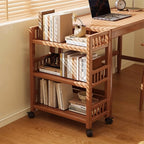 Carrito de madera de tres niveles, estante de almacenamiento con valla, carrito de cocina móvil con ruedas omnidireccionales, fácil de limpiar, adecuado para baños, dormitorios y estantes de sala de estar, estante de pie, estante de pie