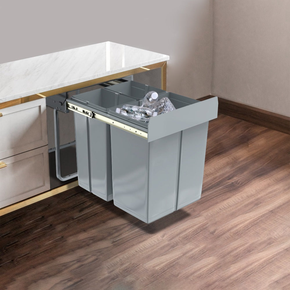 Basurero de Cocina Integrado con Rieles Telescópicos, Recogedor de Residuos Extensible para Bajo Mueble, Color Gris