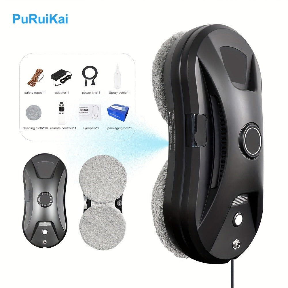 PuRuiKai 11 Almacén Local Robot Limpiador de Ventanas Inteligente, Robot Automático de Limpieza de Vidrios con Control Remoto y Rociado de Agua, Ideal para Hogar, Oficina, Edificios Altos, Regalo de Halloween y Navidad