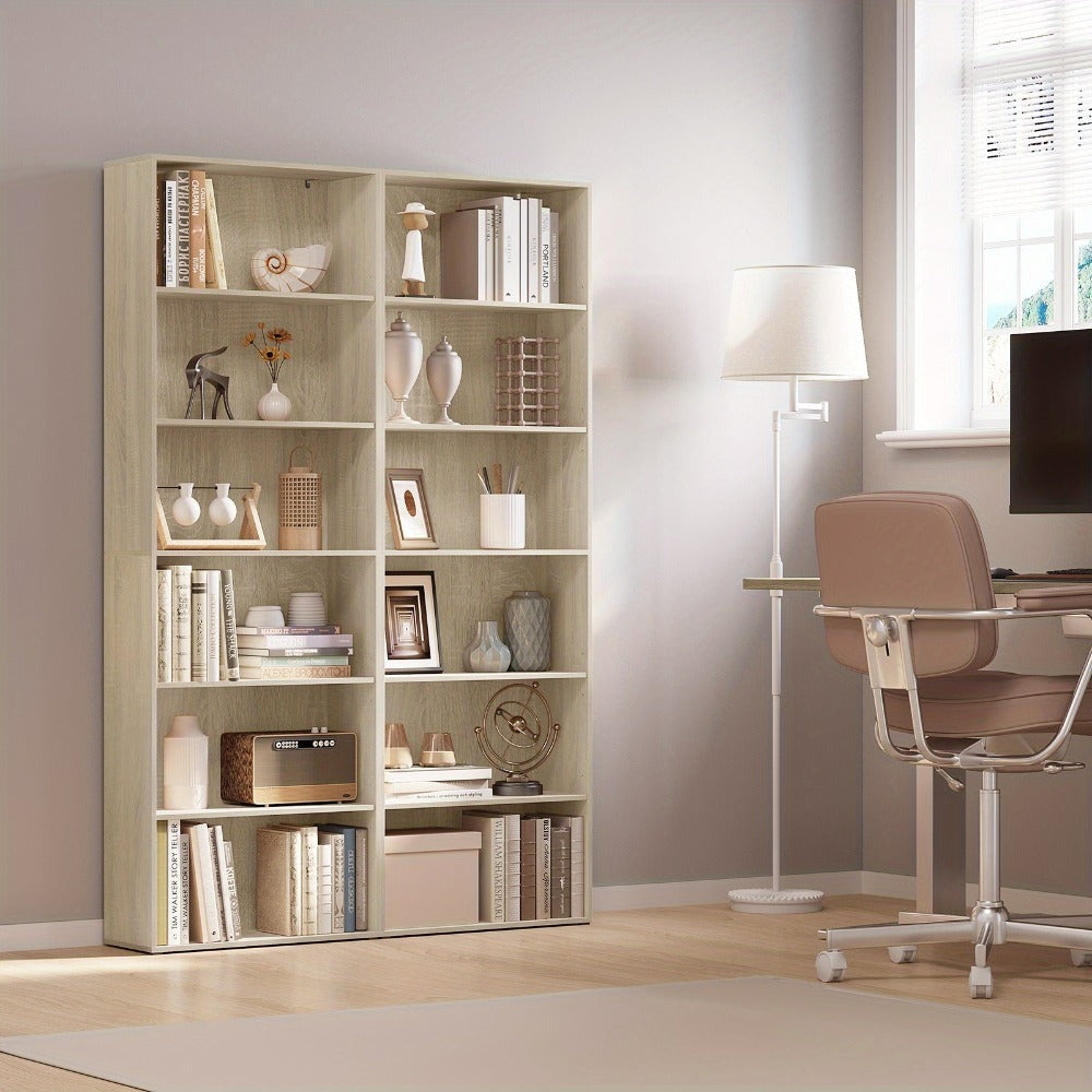 Estantería Ajustable de 6 Niveles | Estante de Almacenamiento Independiente Abierto, Estante de Partición, Adecuado para Oficina y Estudio, Roble Claro y Blanco, Dimensiones: 60x180x23.5 cm, Independiente, Requiere Montaje