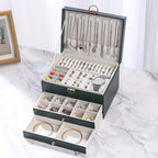 Joyero de tres capas de terciopelo y piel sintética, compacto y portátil para guardar aretes, anillos, collares y otros suministros para hacer joyas