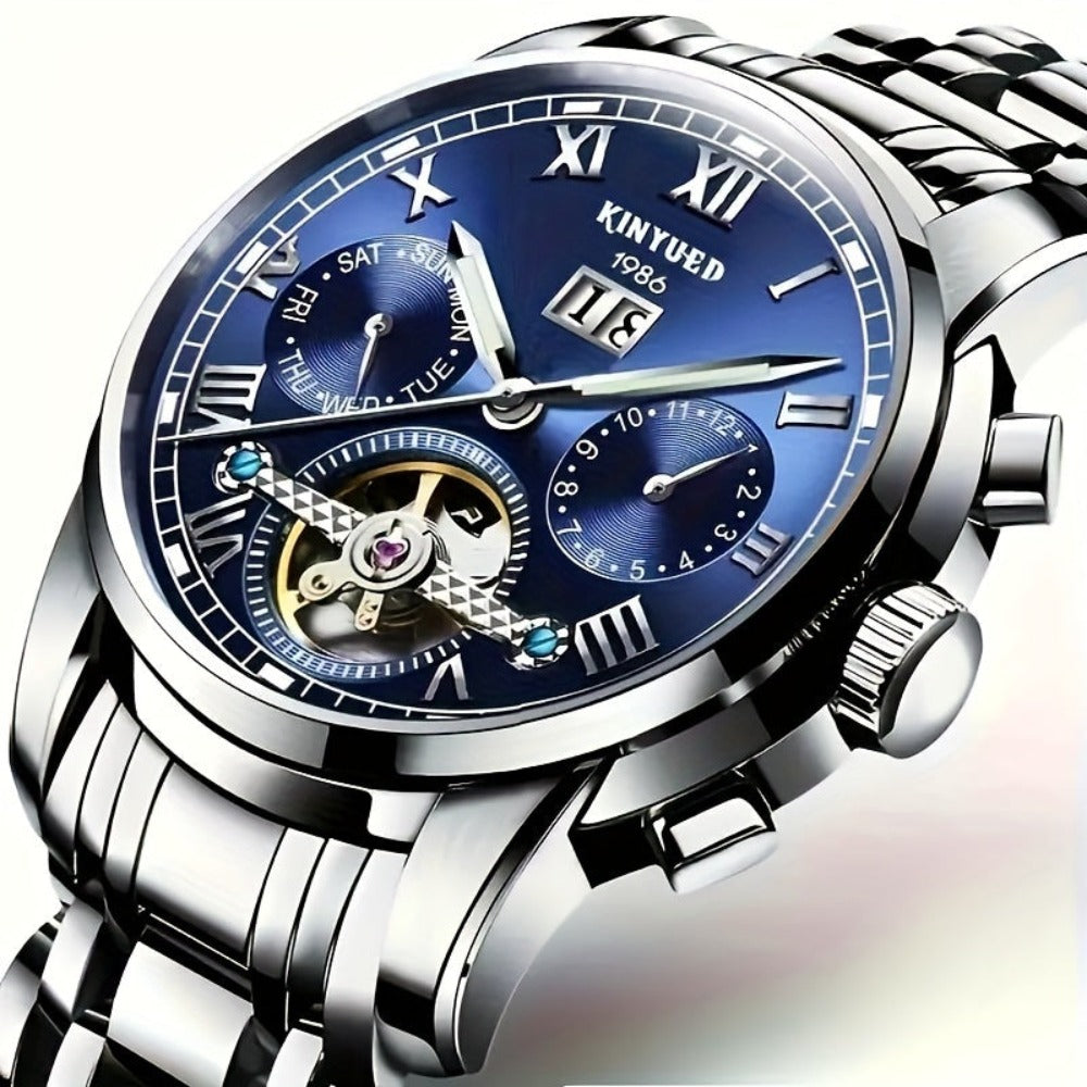 Reloj Mecánico Multifuncional para Hombres, Reloj Deportivo de Moda para Hombres con Carga Automática, Reloj con Parte Posterior Abierta, Regalos de Vacaciones, Sin Batería