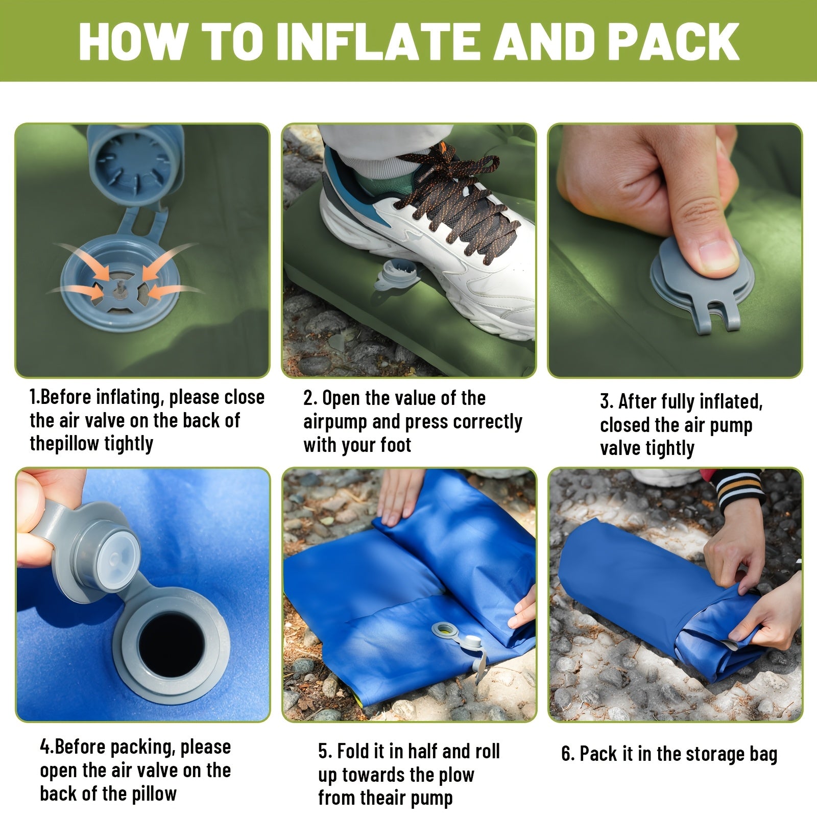 Colchoneta Inflable para Camping, Colchoneta Inflable Ultraligera con Bomba de Pie Integrada y Almohada, Equipo de Camping, Esenciales para Camping, Ideal para Senderismo, Mochilero y Viajes