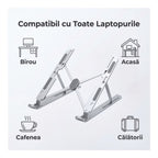 Soporte Portátil Mesa 6 Ángulos Ajustables, Aleación de Aluminio, Soporte Ordenador Portatil Ventilado Plegable para 10-15.6” Portátiles y Tableta - Plata