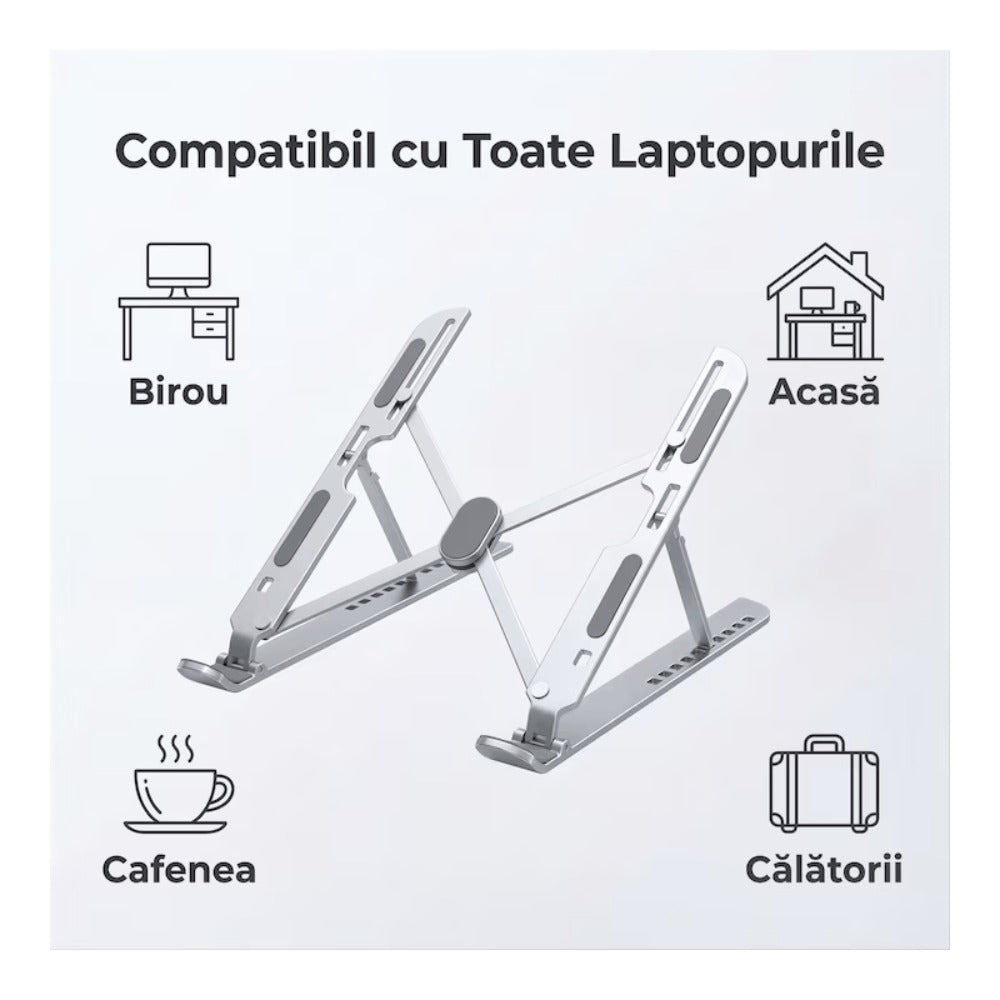 Soporte Portátil Mesa 6 Ángulos Ajustables, Aleación de Aluminio, Soporte Ordenador Portatil Ventilado Plegable para 10-15.6” Portátiles y Tableta - Plata