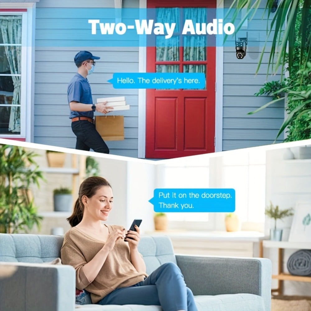 Cámara de seguridad PTZ para exterior de 1080P con enlace de doble lente, cámara inalámbrica, vista de 360°, seguimiento automático, detección humana, alarma de luz, visión nocturna en color, WiFi 2.4G, grabación 24/7, audio bidireccional
