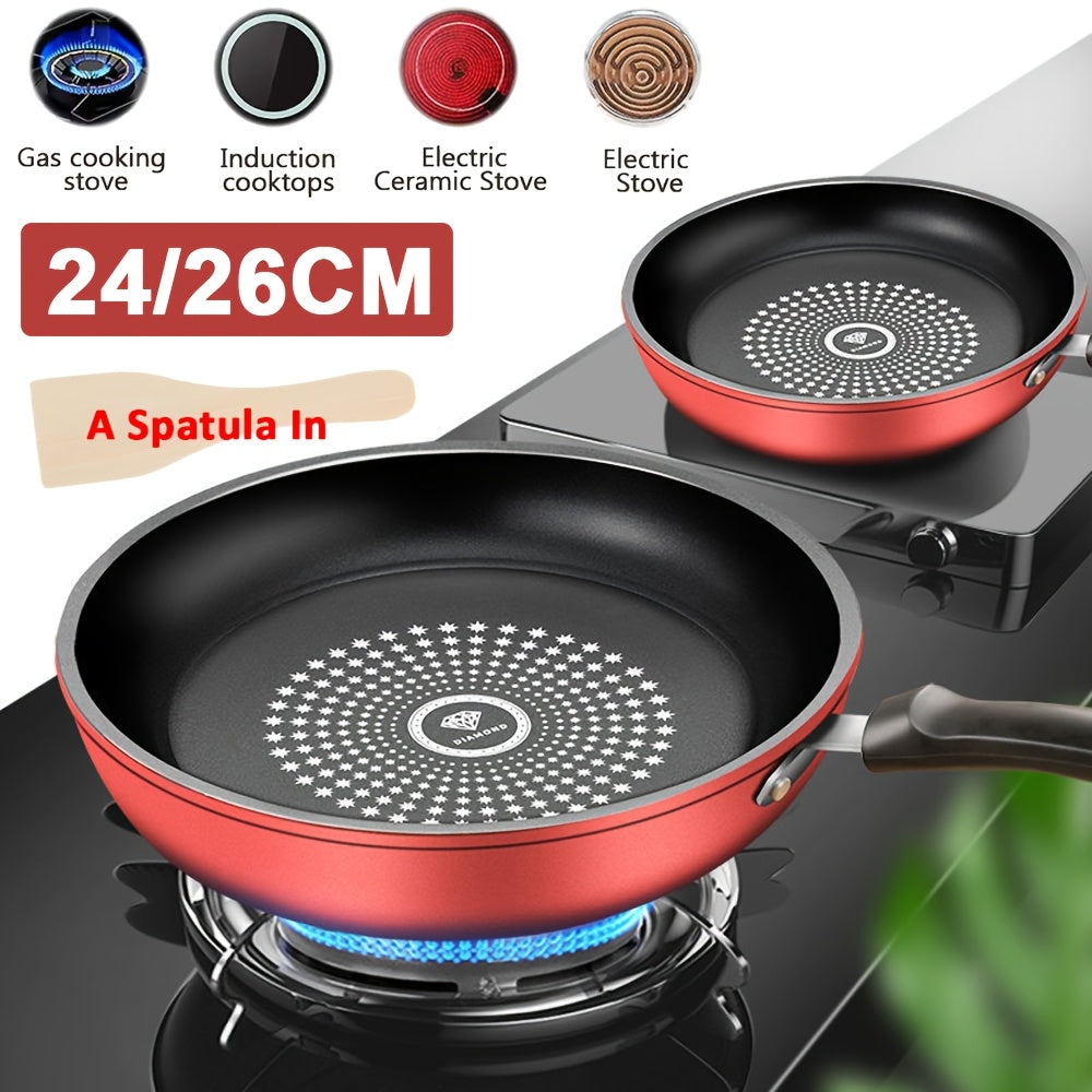 Sartén Multifuncional Antiadherente de Hierro Fundido de 24/26Cm, Compatible con Lavavajillas, Inducción Suave, Ideal para Freír Huevos, Bistec, Panqueques - Sin Tapa, Perfecta para Estufas de Gas y Eléctricas