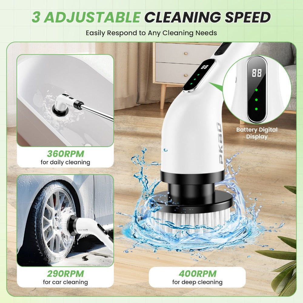 Cepillo de limpieza 9 en 1, cepillo de limpieza eléctrico recargable potente con pantalla digital, mejora de 2026, 3 velocidades ajustables, mango de extensión retráctil, más de 90 minutos de tiempo de funcionamiento, limpiador eléctrico potente para baño