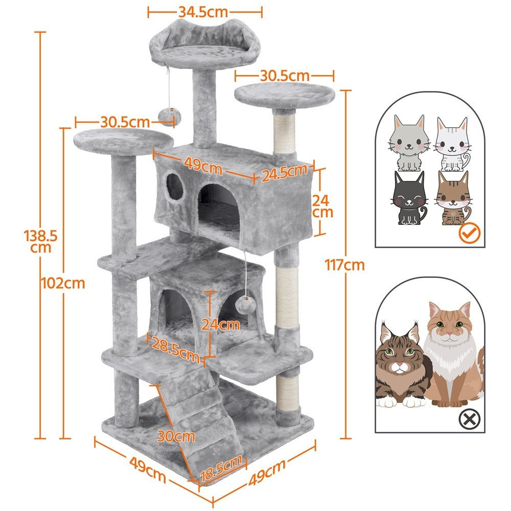 Costoffs Poste para Rascar de Gatos de 138 cm, Árbol Resistente con Pelota de Juego y Cueva para Gatos, Torre de Rascado y Escalada para Gatos, Casa para Gatos