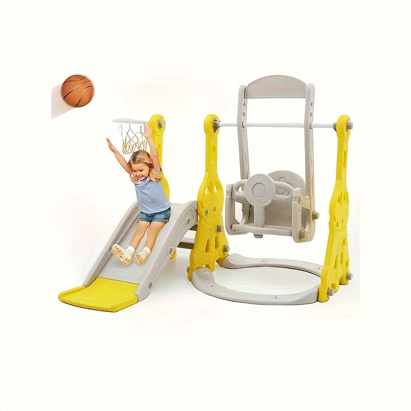 Conjunto de tobogán y columpio para niños pequeños 4 en 1, tobogán para bebés con columpio, tobogán, escalador y baloncesto, juego de columpio y tobogán para niños, juguete de parque infantil para interiores y exteriores, patio trasero, para niños pequeño