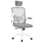 Silla de Oficina con Función de Inclinación de 105°, Silla de Oficina Ergonómica con Soporte Lumbar, Reposacabezas y Reposabrazos Ajustable, Silla Giratoria, Silla de Oficina de Altura Ajustable 120Kg, Blanca