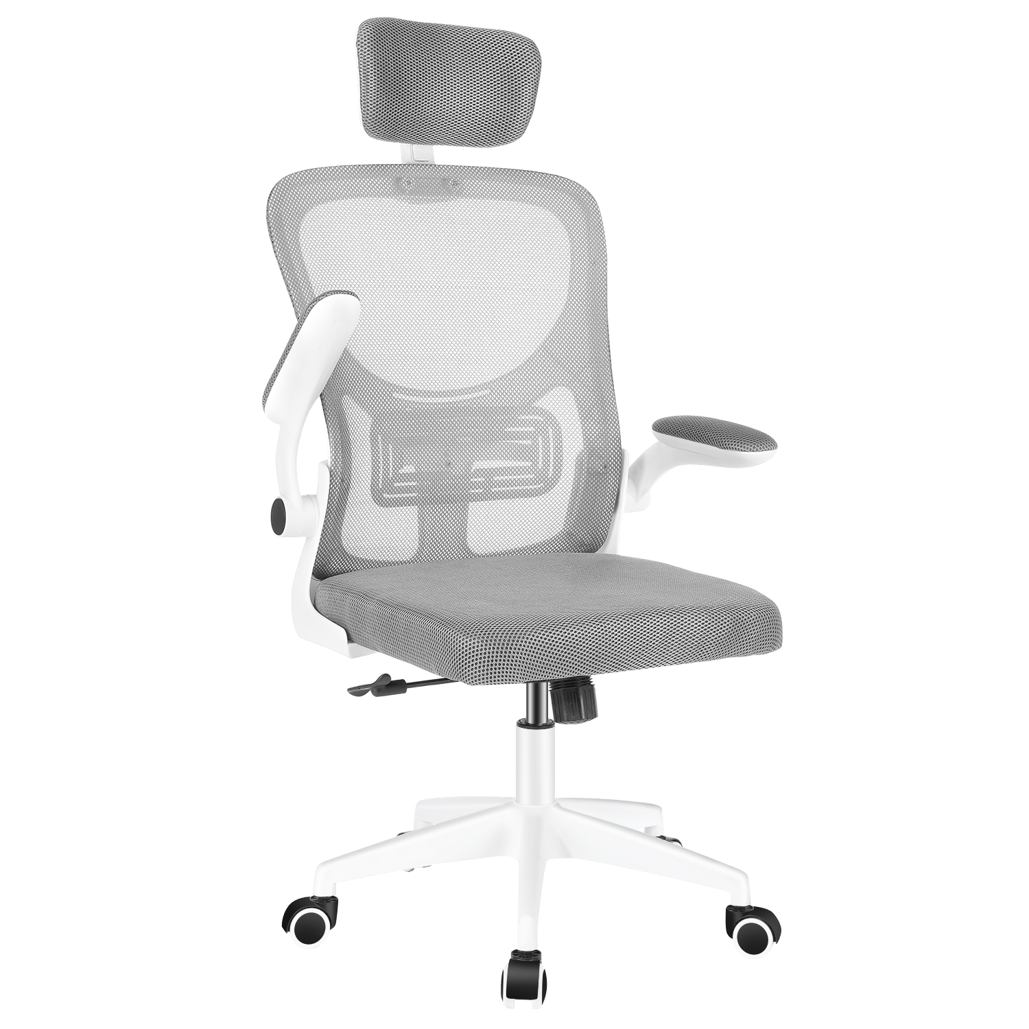 Silla de Oficina con Función de Inclinación de 105°, Silla de Oficina Ergonómica con Soporte Lumbar, Reposacabezas y Reposabrazos Ajustable, Silla Giratoria, Silla de Oficina de Altura Ajustable 120Kg, Blanca