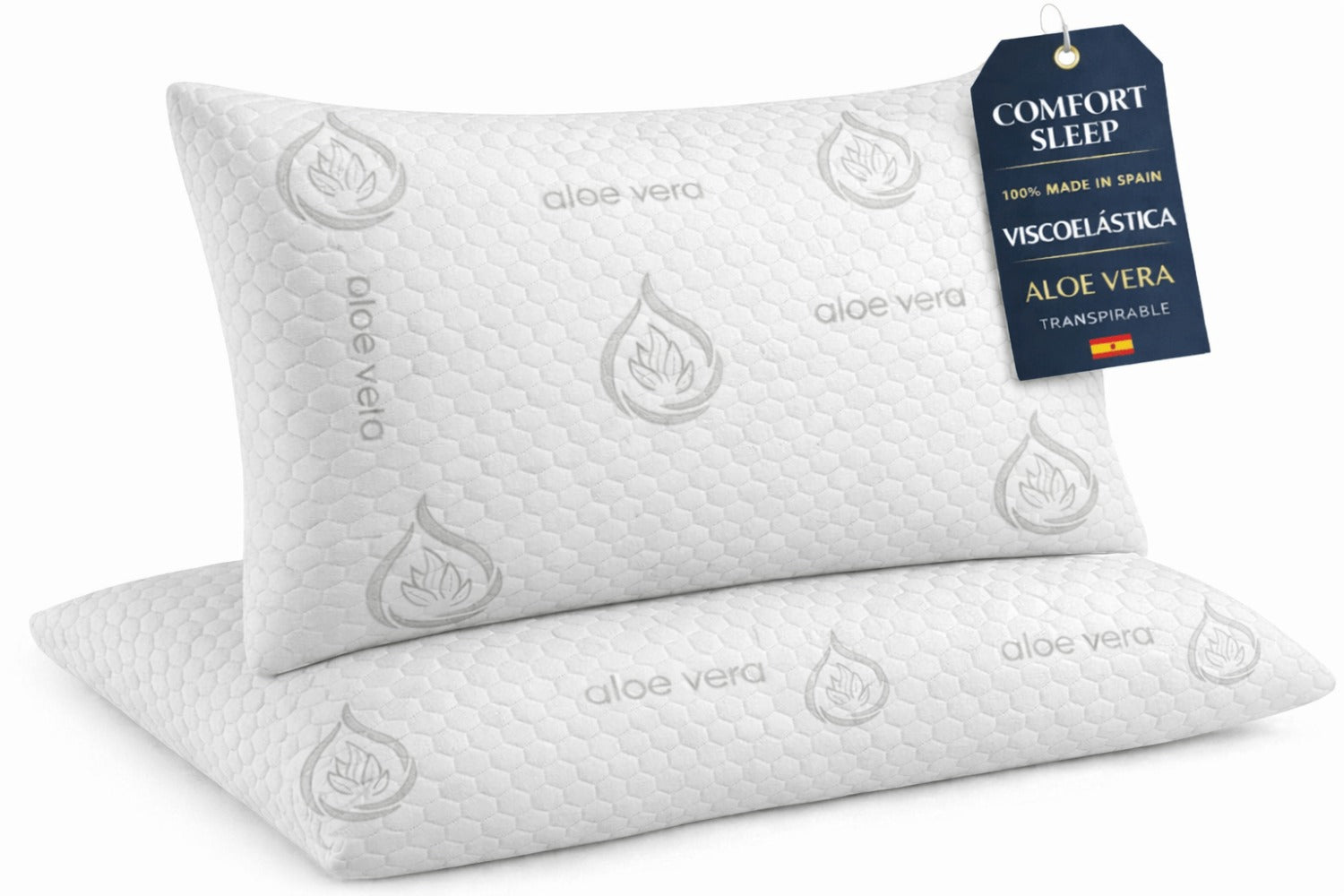 COMFORT SLEEP | Almohada Viscoelástica Aloe Vera con núcleo ajustable y funda transpirable para cuello y descanso diario – Almohada viscoelástica made in Spain para dormir de lado, boca arriba o boca abajo
