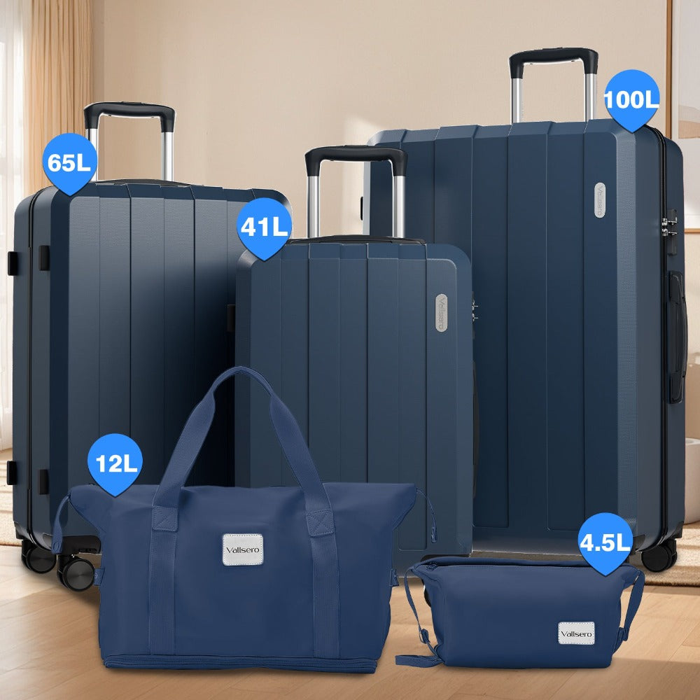 Juego de 5 piezas de equipaje, juego de viaje para trolley de negocios y viajes, cerradura TSA, ruedas de 360°
