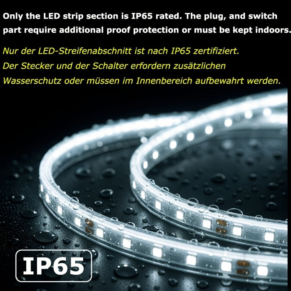 Tiras de luces LED súper brillantes AC 220V 230V | Cinta adhesiva de 120 LED/m, Cinta LED para lámpara exterior, Blanco o Blanco Cálido para cocina, jardín, decoración de habitaciones del hogar, Iluminación interior con enchufe de alimentación europeo | M
