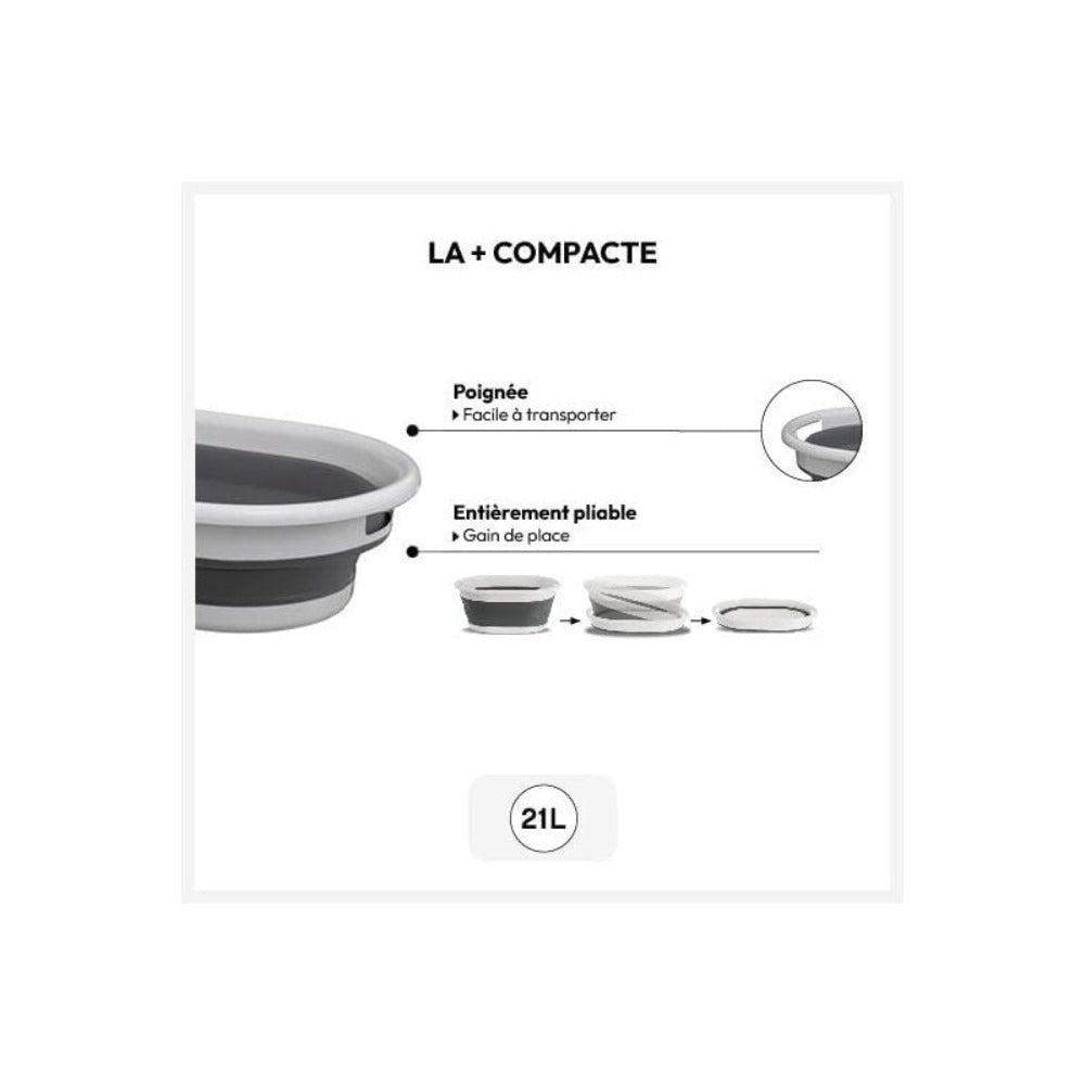 Cubo para la colada retráctil blanco y gris 21 l. Ideal para ropa sucia, Dobla, Juega, Lleva contigo.
