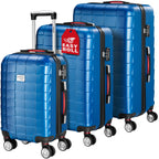 MONZANA® Juego de Maletas de 3 Piezas con Candado TSA, Maletas Rígidas en Tallas M-L-XL, Asas de Gel, 4 Ruedas Gemelas, Pies de Soporte, Maleta de Viaje con Ruedas – Negro, Azul o Champagne