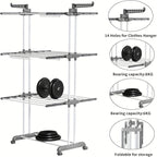 Torre secadora de ropa plegable, torre de metal resistente para lavandería con ruedas, 3 niveles de metal con 6 alas plegables y 2 paneles giratorios, diseño que ahorra espacio, construcción robusta, apta para uso en exteriores e interiores, tendederos