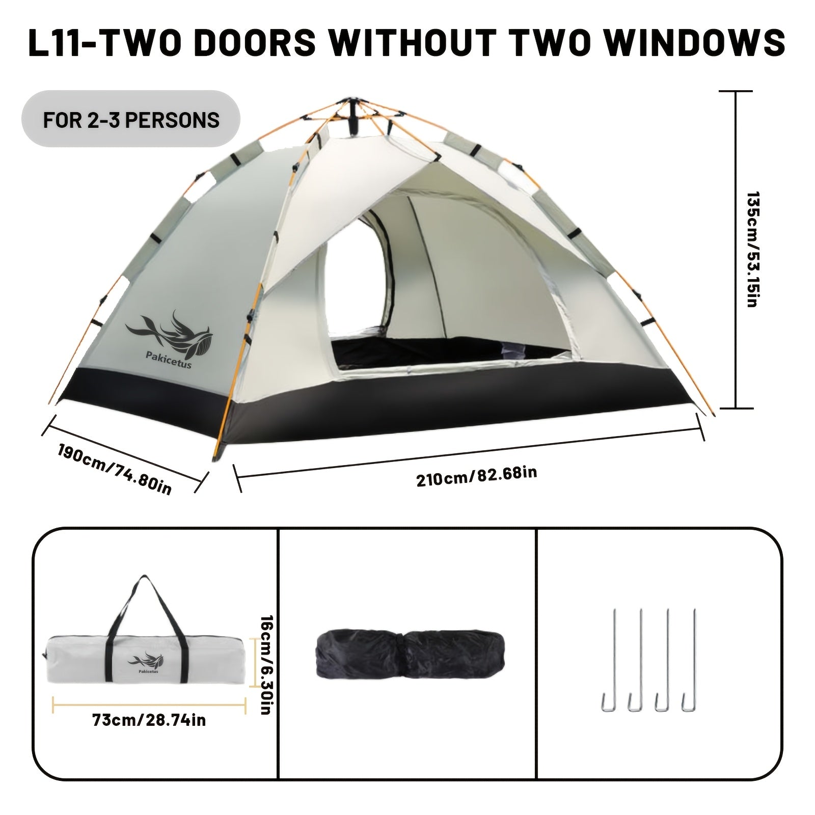 Tienda de campaña PAKICETUS Pop Up para 1/2/3 personas | Amplia, ligera, portátil, ideal para senderismo y camping al aire libre, color amarillo sólido, material de poliéster y fibra