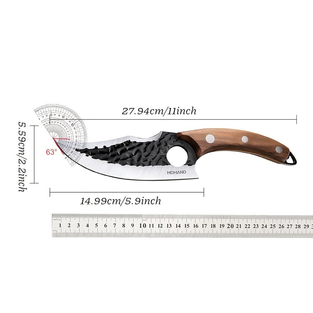 Machete deshuesador multifuncional de 27.94 cm con agujero, hoja afilada, acero inoxidable, mango cómodo, apto para cocina, exteriores, pesca, barbacoa, puede cortar carne, pescado, verduras, frutas, deshuesar