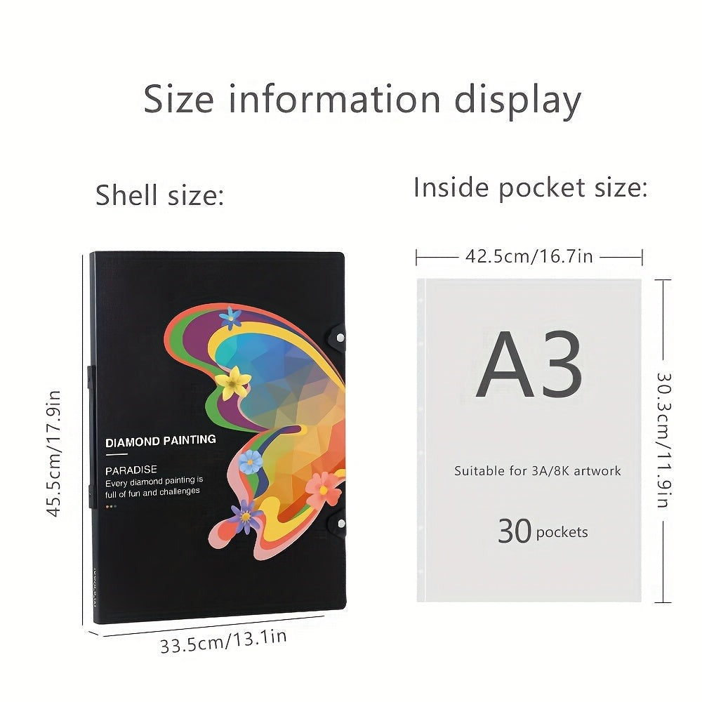 1pc Carpeta de Almacenamiento para Arte de Pintura de Diamantes A3/4K para Adiciones de Pintura de Diamantes con 30 Fundas Protectoras de Página Interior (42.5 X 30.3Cm) (56 X 41.5Cm)