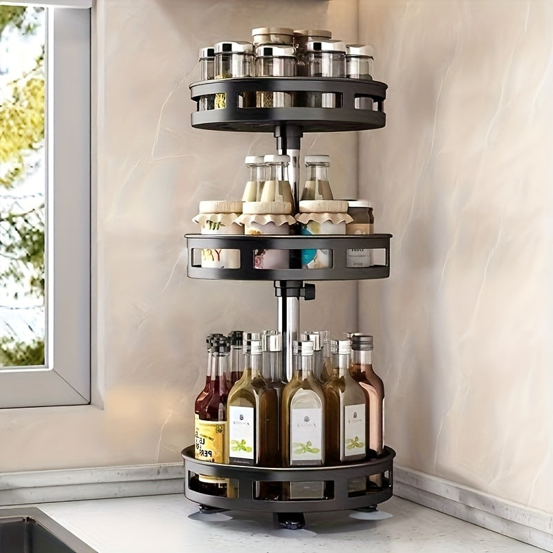 Organizador de Cocina Giratorio 360 Grados - Estante Metálico para Especias con Contenedores de Almacenamiento para Condimentos, Aceites y Vinagre - Opciones de Doble/Triple Capa
